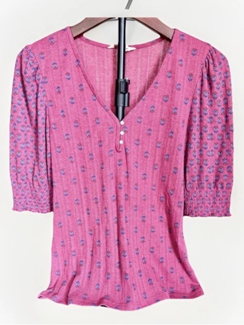 Lucky Brand Vtg Y2K Size s Pointelle FLORAL Jersey Knit PURPLE Cottagecore